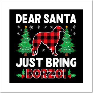 Dear Santa Just Bring Buffalo Plaid Dog Borzoi Xmas Posters and Art